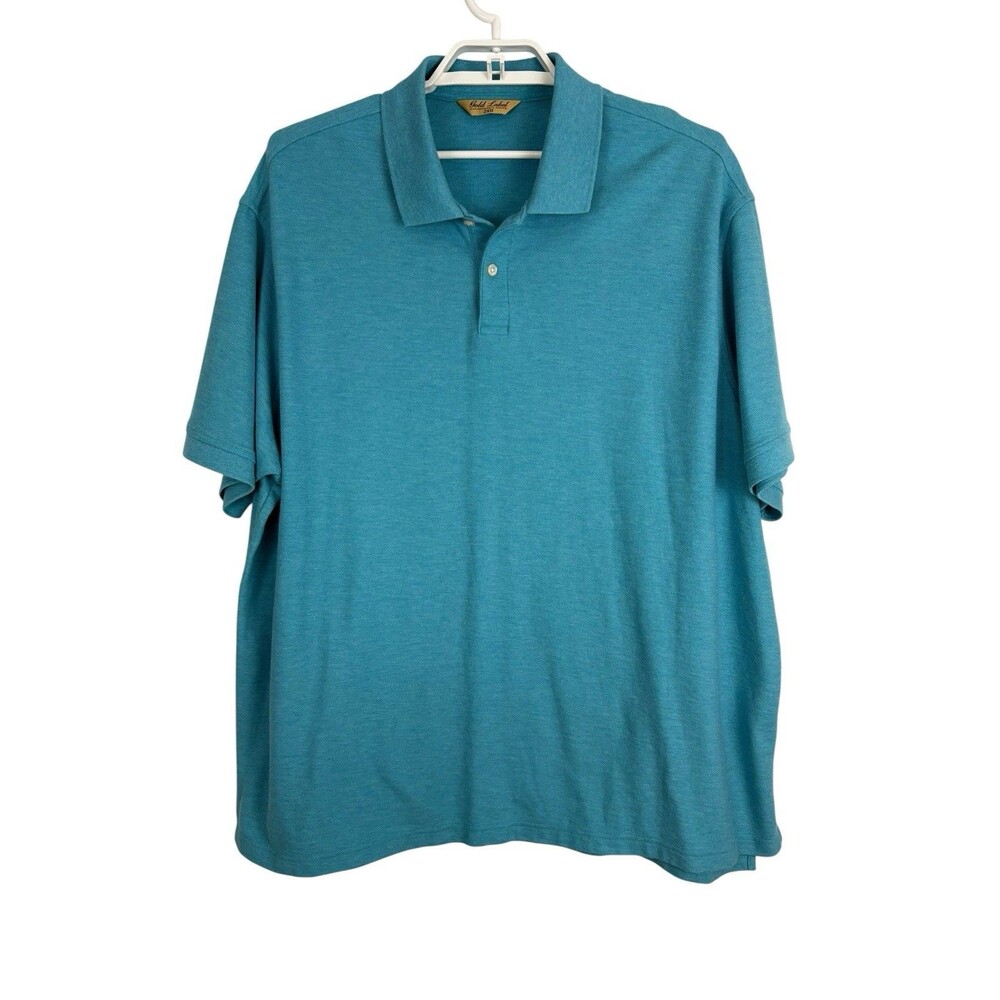 Roundtree & Yorke Men Polo Shirt Size 2XB Big Blue Teal Short Sleeve Golf Casual